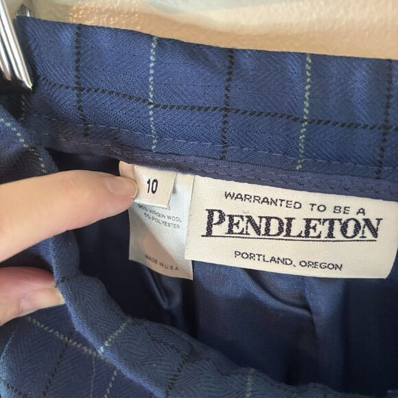 Pendleton Virgin Wool Midi Skirt Blue Black Windowpane Plaid Academia Sz… - Picture 7 of 7